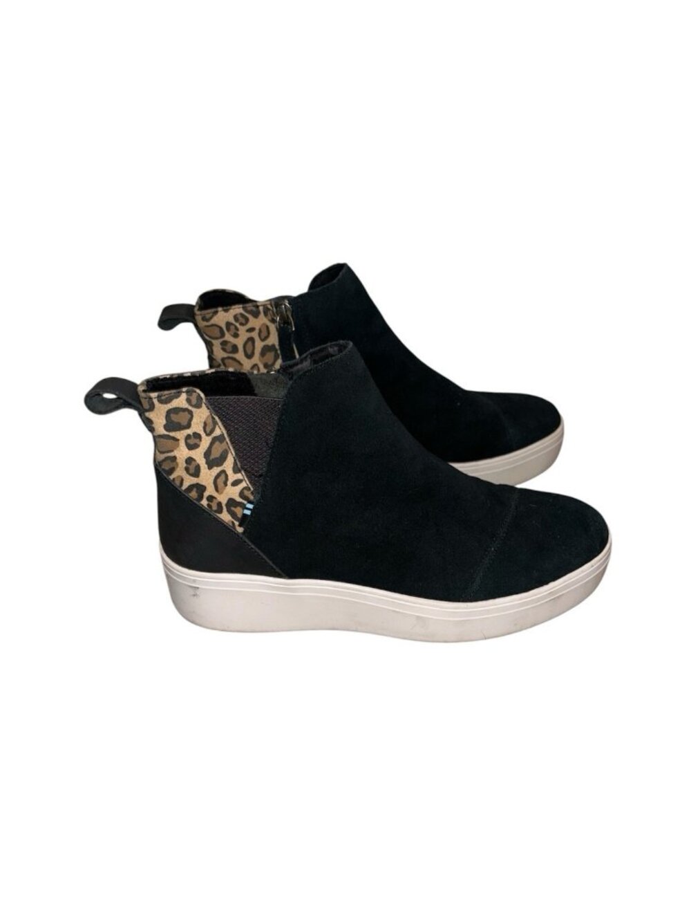 TOMS Jamie Black Suede & Leopard Print Hipster Wedge Sneaker.Booties Size 7.5